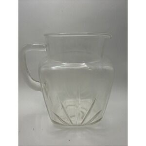 Vintage Square FEDERAL Pitcher Clear Glass STAR Bottom & Sun Starburst 7"Tall